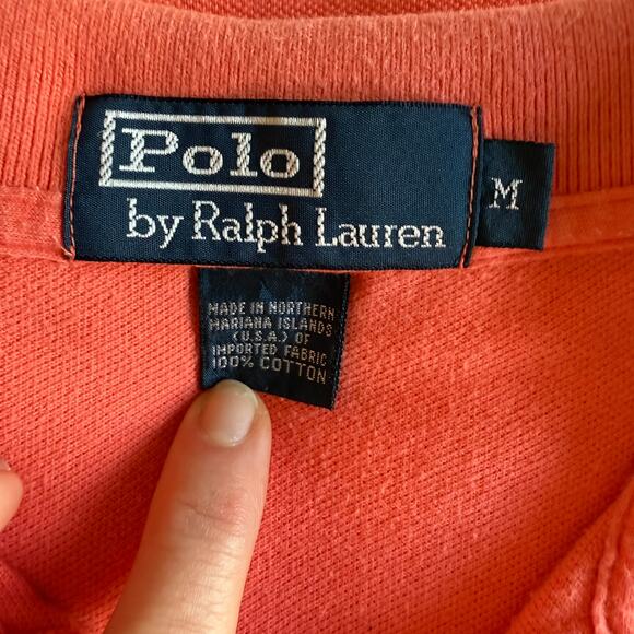 Vintage Polo by Ralph Lauren Coral Orange Polo Shirt Men’s M USA Made - Picture 4 of 9